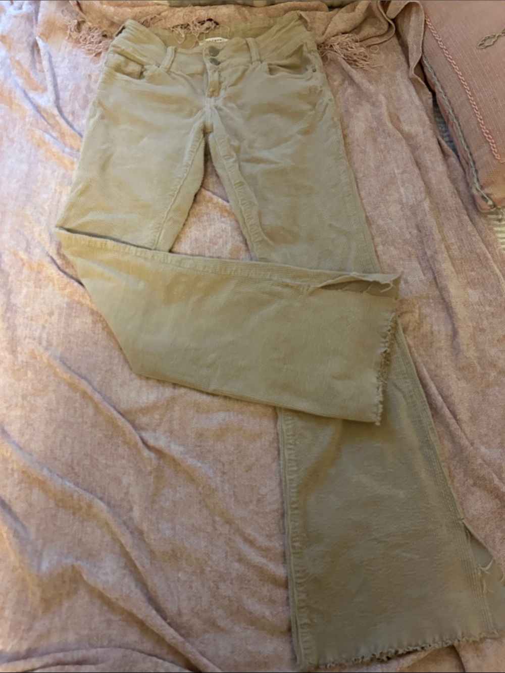 Women's Beige Corduroy Pants, low-rise